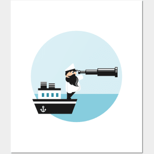 Sea captain with spyglass Posters and Art